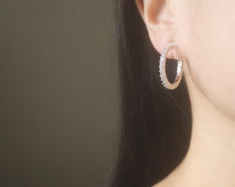 1 pair 26mm SILVER open hoop clear crystal invisible resin clip on earrings, non pierced earrings, Minimalist earrings, gift for her