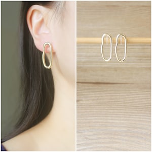 1 pair Gold irregular oval stud invisible resin clip on earrings, non pierced earrings, stud earrings, Minimalist earrings, gift for her