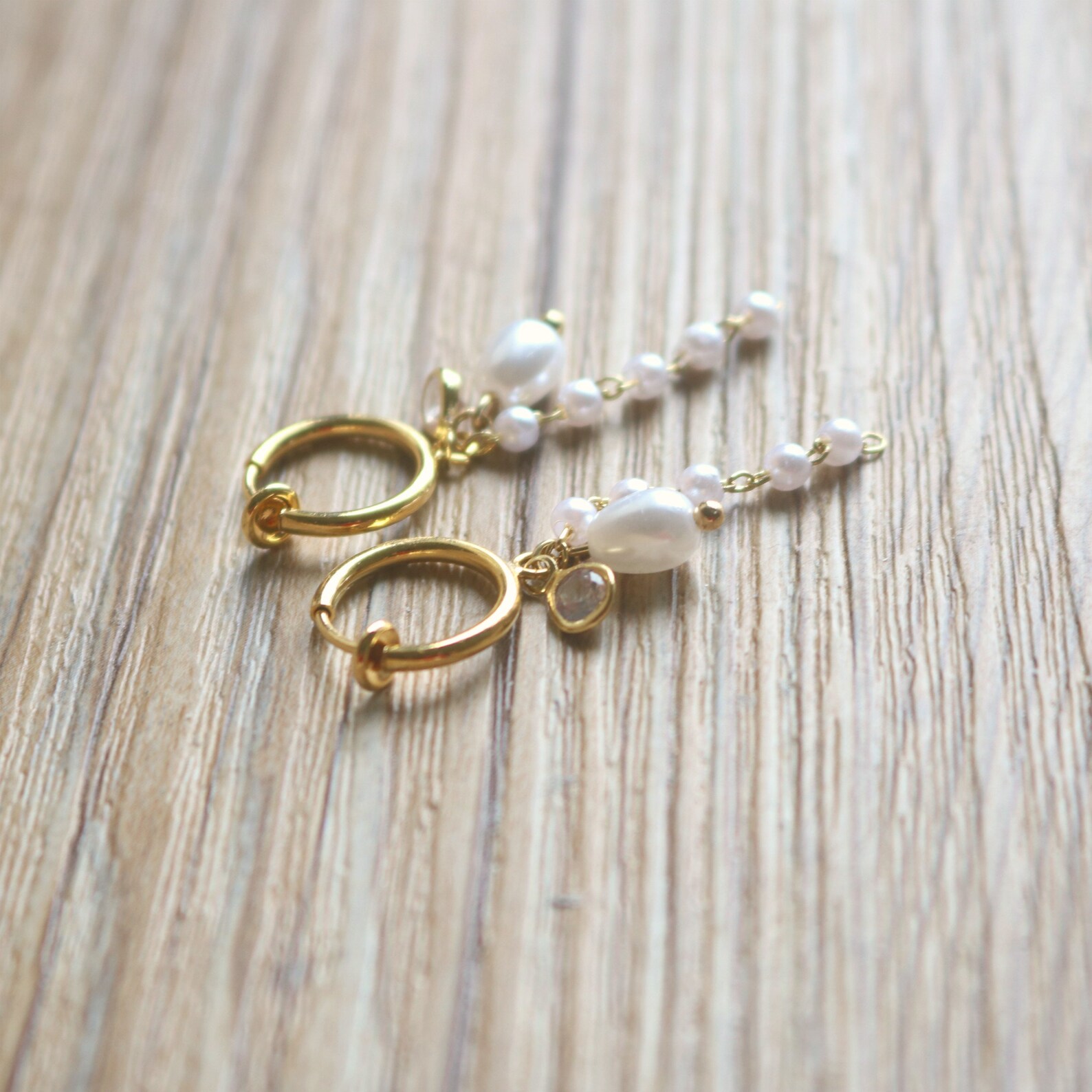 Gold White Resin Pearl Hoop Clip on Drop Earrings Non Pierced Etsy