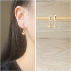 1 pair Gold dangle Sun hoop clip on earrings, non pierced earrings, dangle & drop earrings, Minimalist earrings, gift for her
