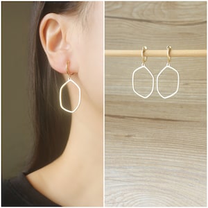 1 pair Gold irregular charm hoop clip on earrings, non pierced earrings, dangle & drop clip on earrings, Minimalist clip on earrings, gift