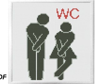 Toilet cross stitch pattern pdf, modern cross stitch pattern, funny cross stitch, counted cross stitch, Instant Download Digital Pattern