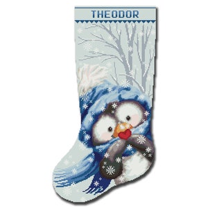 Cross Stitch Pattern PDF, Personalized Christmas Stocking, Modern Counted DMC Easy Cute Penguin, Simple For Beginners DIY, Digital Download