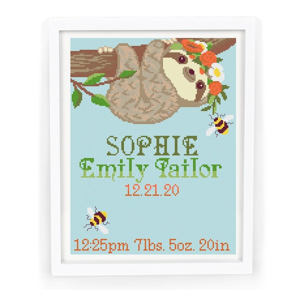 Sloth Cross Stitch Etsy