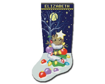 Cross Stitch Pattern Christmas Stocking PDF / Personalized Modern Easy Cute Simple Cross Stitch Chart for Beginner DIY / Digital Download