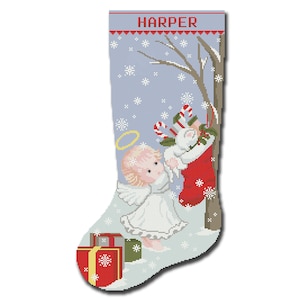 Cross Stitch Pattern Christmas Stocking PDF / Personalized Modern Counted Easy Cute Angel Cross Stitch For Beginners DIY / Digital Download