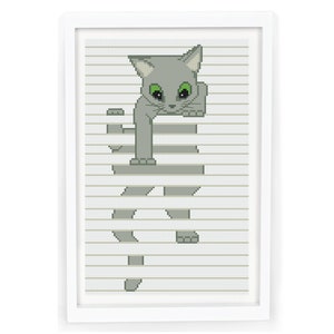 Cross stitch pattern cat PDF, cute modern counted printable easy simple animal cross stitch design for beginners, etsy Instant Download