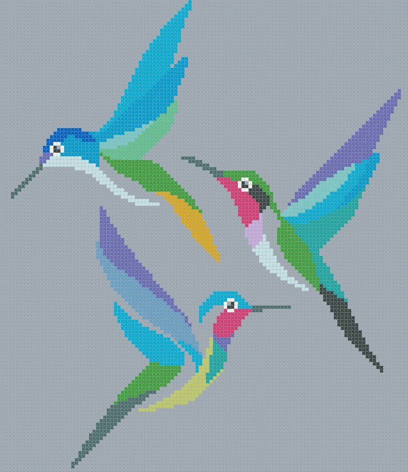 Hummingbird cross stitch patterns PDF modern counted cross Etsy