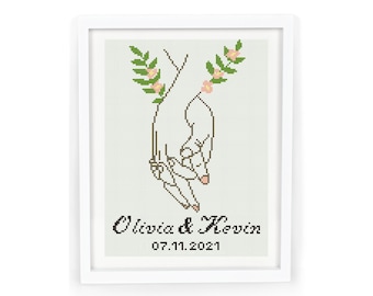 Wedding Cross Stitch Patterns PDF / Personalized Minimalist Counted Modern Easy Wedding Cross Stitch Chart for Beginners / Instant Download