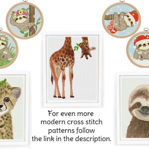 May include: A set of cross stitch patterns featuring cute animals wearing flower crowns. The animals include a sloth, a cheetah, and a giraffe. The patterns are perfect for beginners and experienced cross stitchers alike.