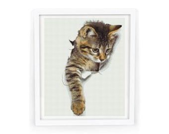 Patrón de punto de cruz de gato en PDF, bonito y moderno diseño de punto de cruz de animales contados, gráfico de punto de cruz 3D imprimible, descarga instantánea de Etsy