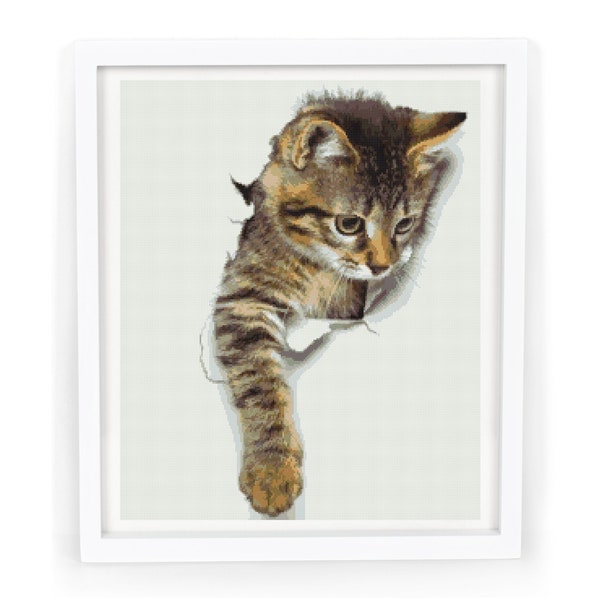 Cross stitch pattern cat PDF, cute modern counted animal cross stitch design, printable 3D cross stitch chart, etsy Instant Download