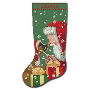 Cross Stitch Stocking Pattern PDF, Count Personalized Christmas Design for Beginner, Modern Easy Cute Sana Claus Boxer Dog, Digital Download