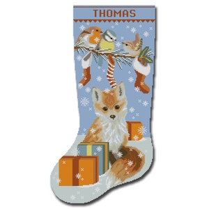 Christmas Stocking Cross Stitch Pattern PDF Counted Personalized Modern Easy Design for Beginners, Cute Fox Funny Birds DIY Digital Download