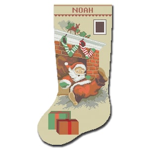 Cross Stitch Pattern PDF, Personalized Christmas Stocking Counted Vintage Design for Beginner, Easy Funny Santa Claus, DIY Digital Download