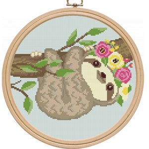 Cross Stitch Pattern PDF / Cute Sloth Modern Counted Easy Baby DMC Cross Stitch Design for Beginners DIY Nursery Wall Art / Instant Download