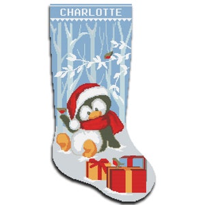 Cross Stitch Stocking Pattern PDF, Modern Counted Cute Penguin, Birds Easy Design for Beginner, Needlepoint Christmas Stockings for Download