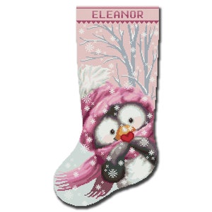 Cross Stitch Christmas Stocking Pattern PDF, Personalized Modern Counted DMC Easy Cute Penguin, Simple For Beginners DIY, Digital Download