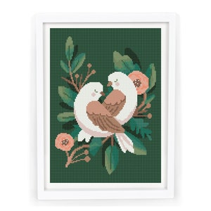 Cross Stitch Patterns Birds PDF, Modern Counted Cute Easy Printable Simple Two White Doves Cross Stitch Pattern design, Instant Download