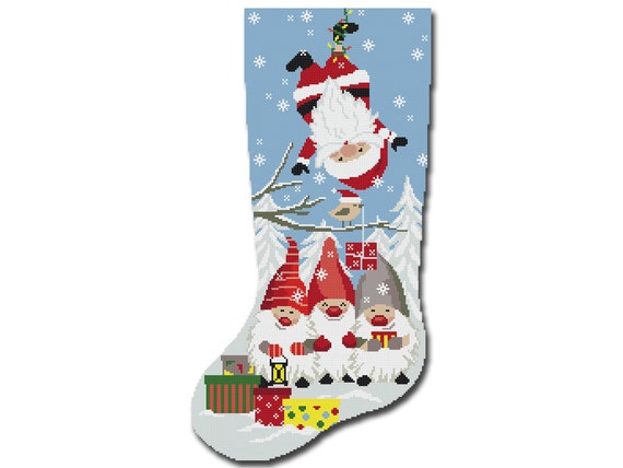 Cross Stitch Pattern Christmas Stocking PDF, Modern Counted Easy Cute  Gnome, Santa Claus Cross Stitch Sampler Design,  Instant Download 