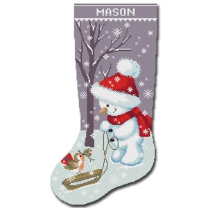 Cross Stitch Pattern PDF / Personalized Christmas Stockings Modern Counted Easy Cute Snowman Cross Stitch Chart Beginner / Digital Download