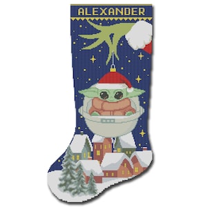 Christmas Stocking Cross Stitch Pattern PDF, Modern Counted Easy Cute DMC Cross Stitch Chart Design For Beginner DIY, Instant Download