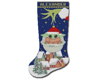 Christmas Stocking Cross Stitch Pattern PDF, Modern Counted Easy Cute DMC Cross Stitch Chart Design For Beginner DIY, Instant Download