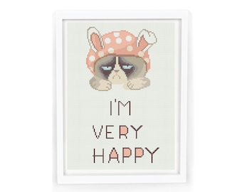 Cross Stitch Pattern Funny PDF, Cute Cat Modern Counted Printable Easy Simple Animal Cross Stitch Design for Beginners, Instant Download