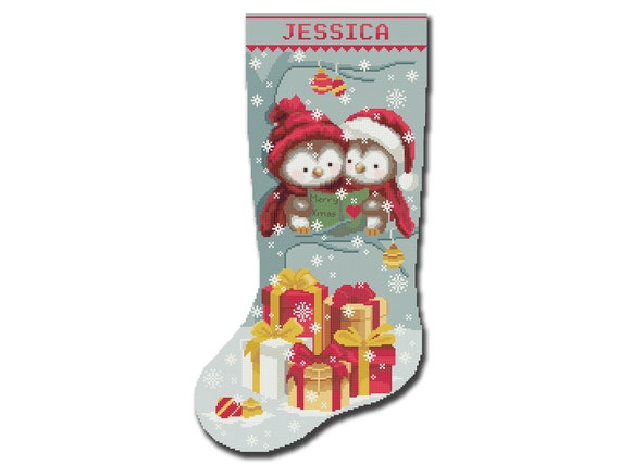 Cross Stitch Kits for Adults, Stamped Personalized Christmas Stockings, Cute Xmas Bear, Needlepoint Counted Easy Simple Cross-Stitch Patterns for
