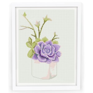 Cross stitch pattern pdf, floral cross stitch pattern, modern cross stitch, succulenten cross stitch, Instant Download Digital Pattern