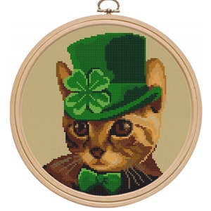 Cross stitch pattern pdf, Patricks Day cross stitch, clover cross stitch, modern cross stitch, cat cross stitch, Instant Download.