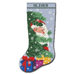 Cross Stitch Pattern Christmas Stocking PDF, Cute Santa Claus Personalized Oliver Modern Counted Easy DMC Snowflakes Gifts, Instant Download