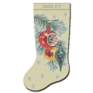 Cross Stitch Pattern PDF, Counted Personalized Christmas Stocking Vintage Design for Beginner, Easy Cute Retro Ornament DIY Digital Download