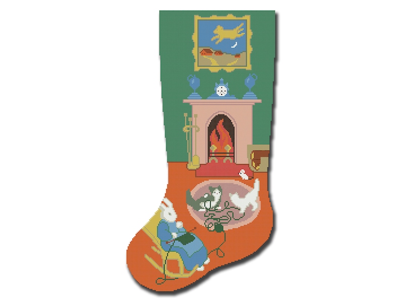 Cross Stitch Pattern Christmas Stocking PDF, Goodnight Moon Modern Counted Easy Printable Cute Cross Stitch for Beginners, Instant Download image 1