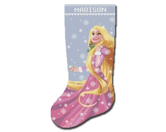 Cross Stitch Pattern Christmas Stocking PDF , Modern Counted Easy Cute Princess , Cross Stitch Chart for Beginners DIY , Instant Download