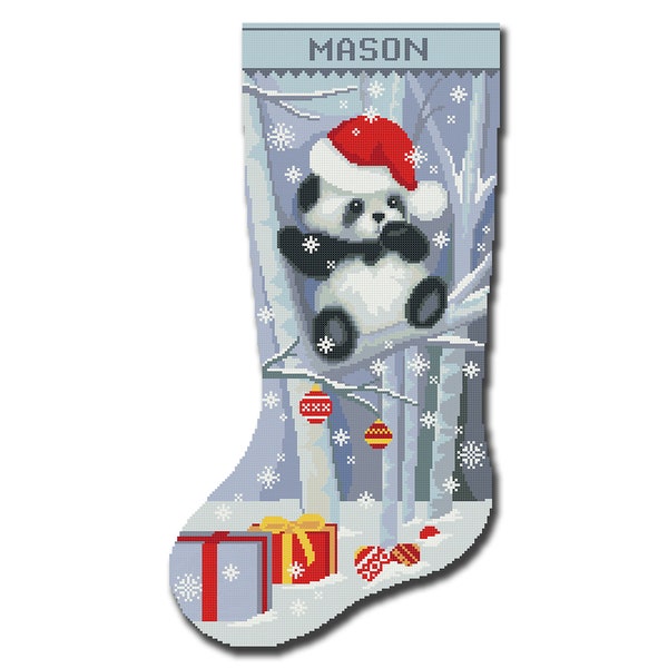 Christmas Stocking Cross Stitch Patterns PDF,  Cute Panda Personalized Modern Counted Easy Printable Cross Stitch Chart DIY Instant Download