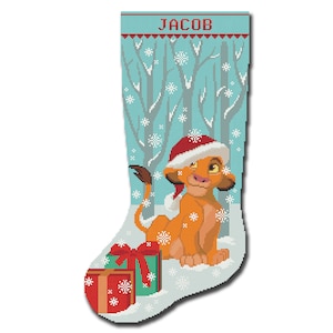 Kreuzstich Stickvorlage Weihnachtsstrumpf PDF Modern gezählt Einfach Niedlich Löwe Weihnachtsschmuck Kreuzstich für Anfänger, Instant Download