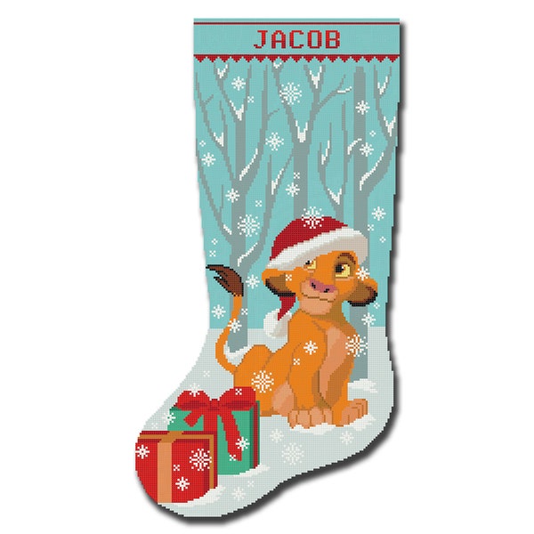 Cross Stitch Pattern Christmas Stocking PDF  Modern Counted Easy Cute Lion Christmas Ornaments Cross Stitch for Beginner , Instant Download