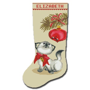 Cross Stitch Stocking Pattern PDF, Counted Personalized Vintage Christmas Design for Beginner, Funny Easy Cute Cat Ornament Digital Download