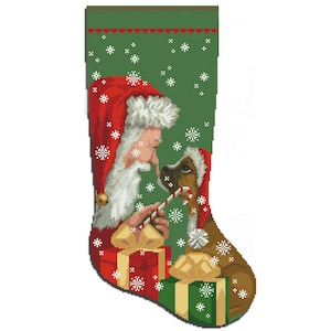 Cross Stitch Stocking Patterns PDF Counted Personalized Christmas Design for Beginner Modern Easy Cute Sana Claus Boxer Dog Digital Download