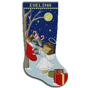 Cross Stitch Patterns Christmas Stockings PDF, Personalized Modern Counted Easy Cute Angel, Bunny, Simple For Beginner DIY, Digital Download