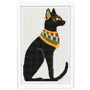 Cross stitch pattern cat pdf, modern counted easy cute animals black cat Egypt cross stitch design for beginners, etsy Instant Download