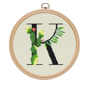 Patrón de punto de cruz Letra K PDF, Diseño de punto de cruz DMC contemporáneo de cactus fácil contado moderno para principiantes DIY / Descarga instantánea de Etsy