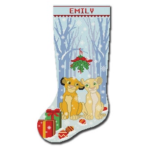Kreuzstich Stickvorlage Weihnachtsstrumpf PDF Modern gezählt einfach süße Löwen Weihnachten Ornamente Kreuzstich für Anfänger, Instant Download