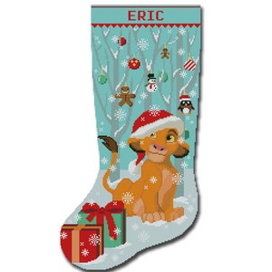 Kreuzstich Weihnachtsstrumpf Muster PDF Personalisiert Modern Gezählt Einfach Niedlich Xmas Löwe, Einfache Diagramm für Anfänger DIY Sofort Download