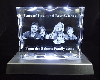 Personalised Lasered 3D Photo Crystal Ornate Very Large 150x120x28mm