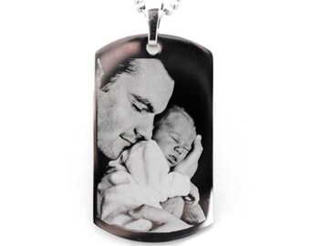 Petit pendentif photo rectangulaire en acier inoxydable gravé avec précision (35 x 22 x 2 mm)