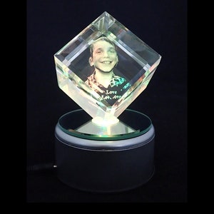 Personalised Lasered 3D Double Bevelled Diamond Photo Crystal 60x60x60mm