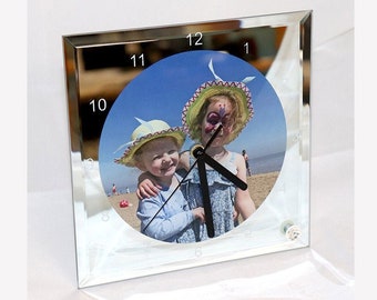 Personalised Mirrored Glass Photo Clock with mechanism