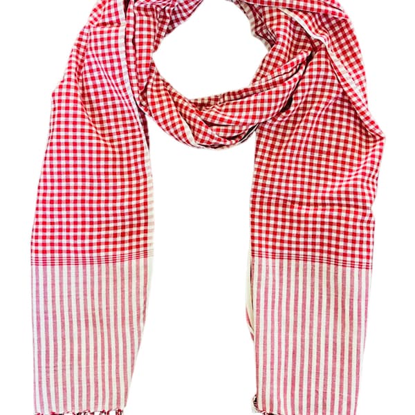 red Scarves Cambodian scarf khmer kroma handmade scarf coton cotton Scarves 65'' long and 25'' width